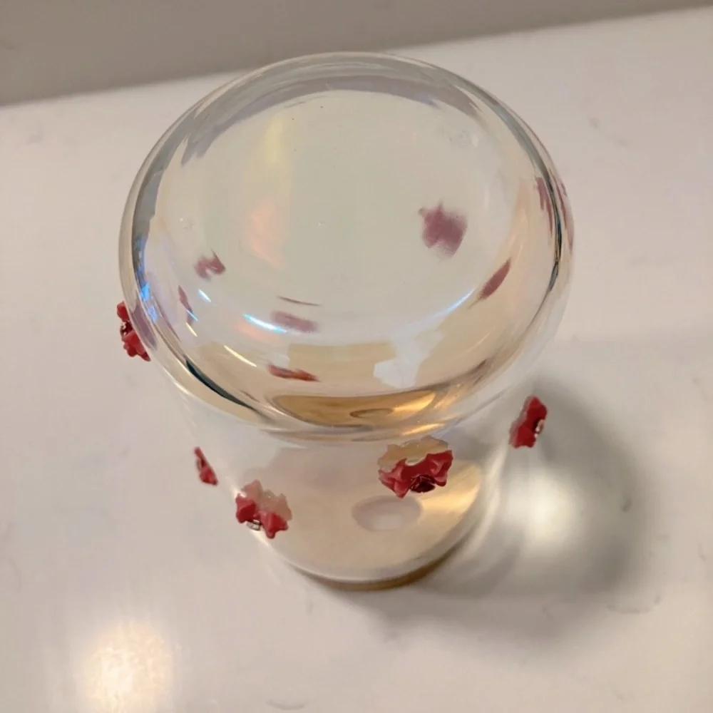 Pink Bow Glass Tumbler Cup Coquette Aesthetic Wooden Lid Handcrafted NWOT